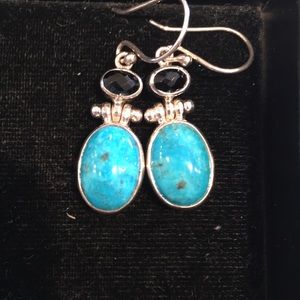 Sterling Silver Turquoise and Onyx Earrings